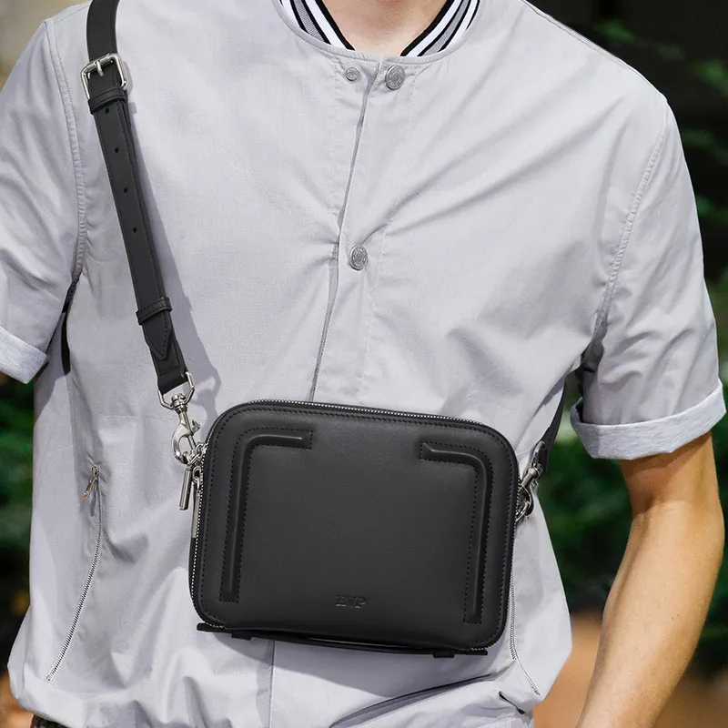 BVP Genuine Cow Leather Crossbody Bag Unisex Trendy Black-1
