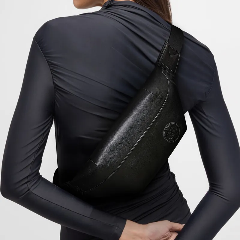 BVP Top Grain Cow Leather Croissant Bag Sling Bag Regular Unisex Black-7