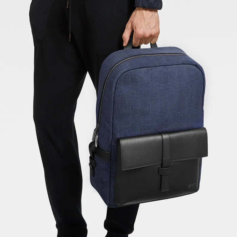 BVP Genuine Leather Backpack Regular Men's Black/Blue-11
