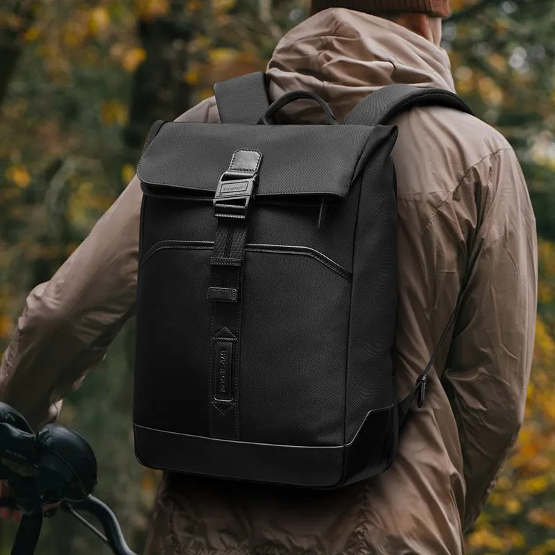 BVP Fabric With Cow Leather Large Capacity 16 Inch Laptop Bag Backpack Regular Unisex Pine Gray/Obsidian Black-11