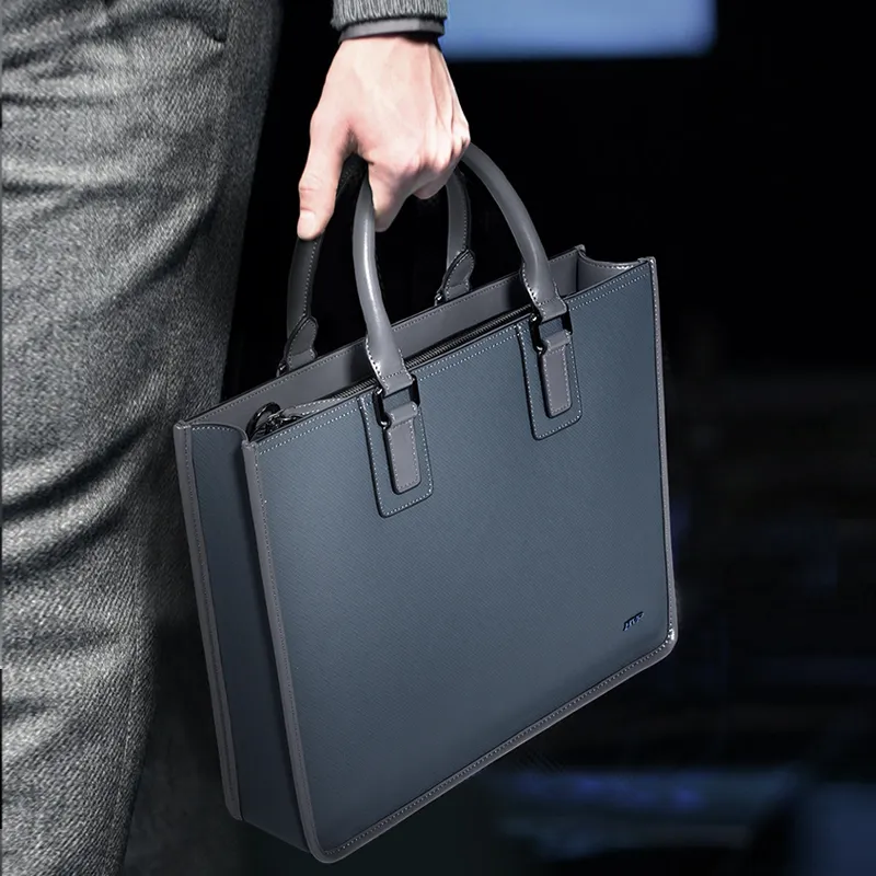 BVP Briefcases Italy Version 3D Fabric Texture Cow Leather Gentleman Gray-3