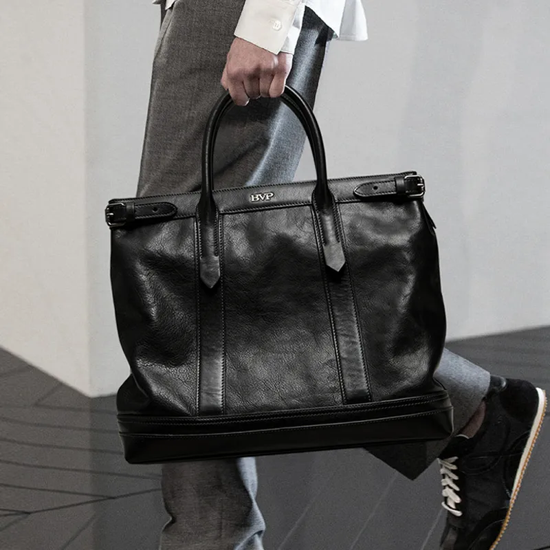 BVP Top Grain Cow Leather Casual Briefcase Regular Men's Black-6