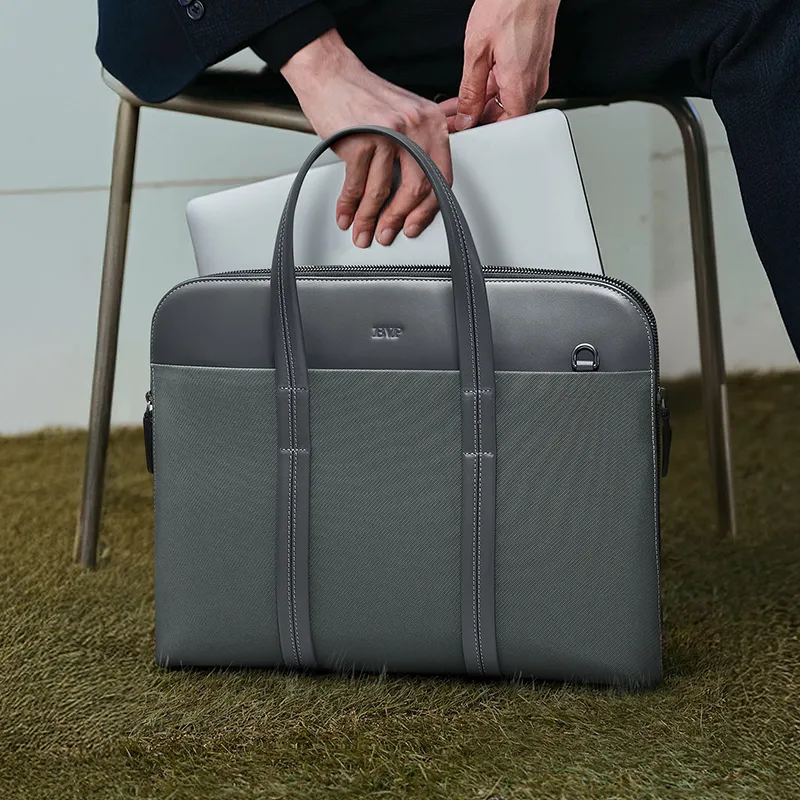 BVP Fabric With Cow Leather Briefcases Regular Unisex Multicolor-3