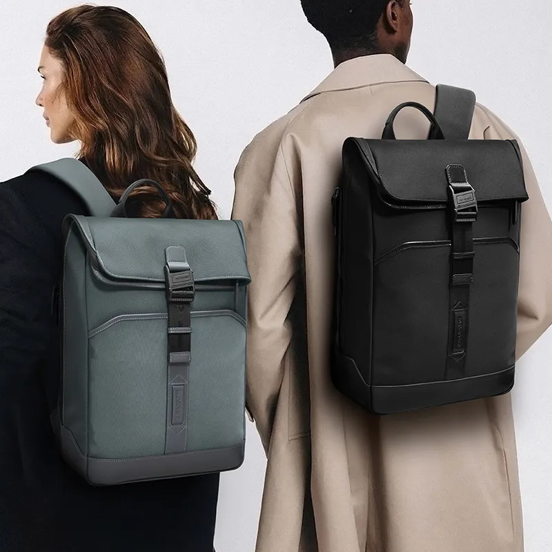 BVP Fabric With Cow Leather Large Capacity 16 Inch Laptop Bag Backpack Regular Unisex Pine Gray/Obsidian Black-10