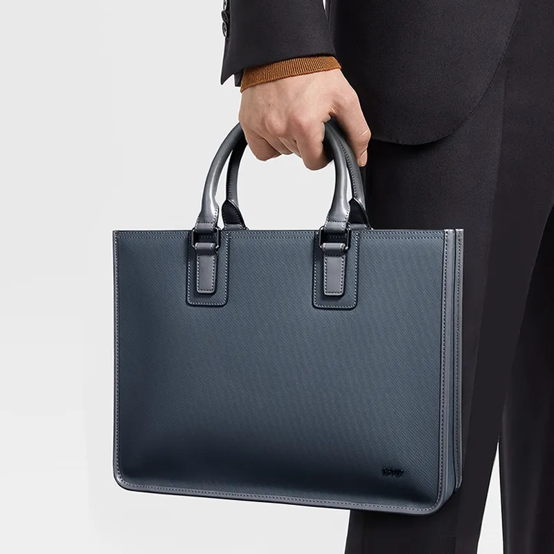 BVP Briefcases Italy Version 3D Fabric Texture Cow Leather Gentleman Gray-4