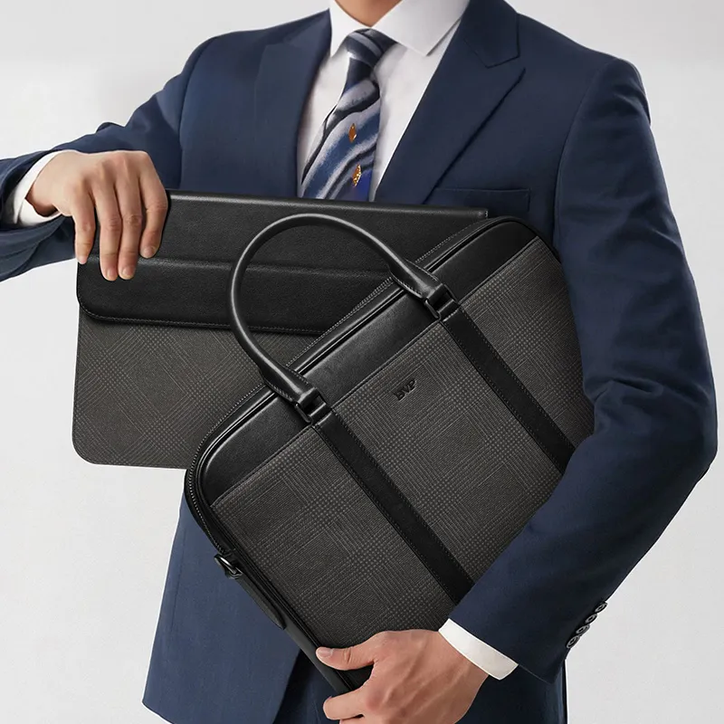 BVP Cow Leather 15.6 Inch Laptop Bag Unisex Black-4