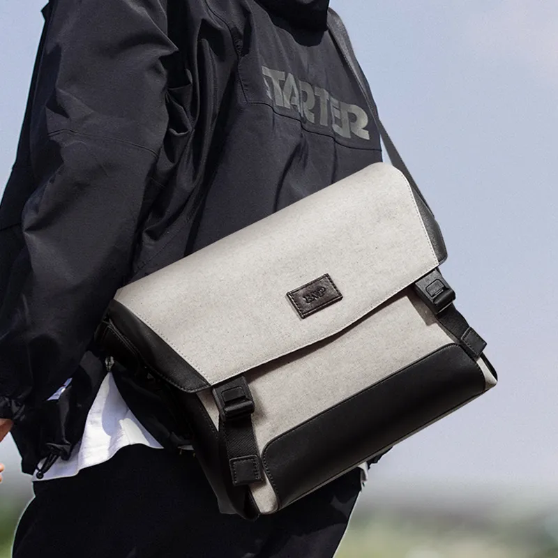 BVP Water-Repellent Canvas Crossbody Bag Men's Ecru Small Size-4
