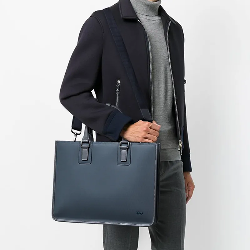 BVP Briefcases Italy Version 3D Fabric Texture Cow Leather Gentleman Gray-5