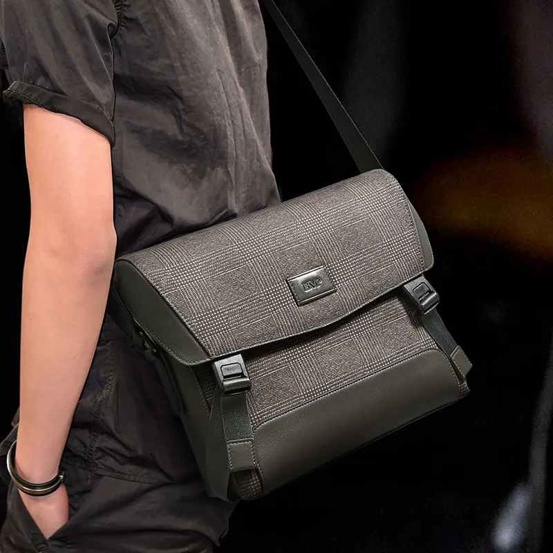 BVP Men's Genuine Leather Commuter Bag Casual Trendy Shoulder Bag Crossbody Bag Small Size Men's Vintage Green-5