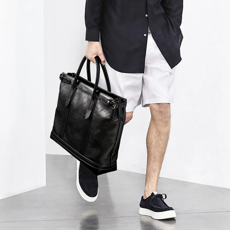 BVP Top Grain Cow Leather Casual Briefcase Regular Men's Black-5