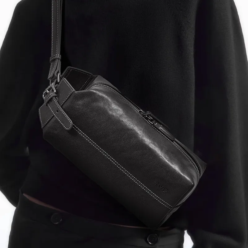 BVP Royal Vegetable Tanned Leather Sling Bag Regular Unisex Black-6