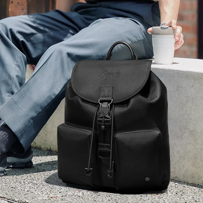 BVP Nylon Large Capacity Commute Backpack With 15.6 Inch Laptop Bag Large Size Men's Black-2