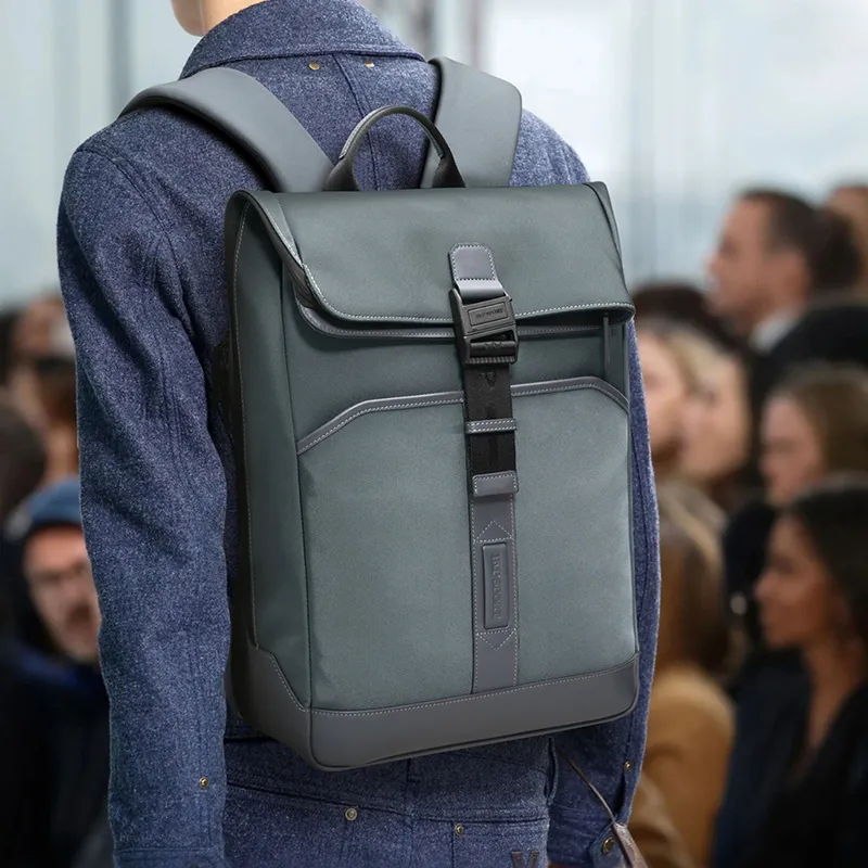 BVP Fabric With Cow Leather Large Capacity 16 Inch Laptop Bag Backpack Regular Unisex Pine Gray/Obsidian Black-4
