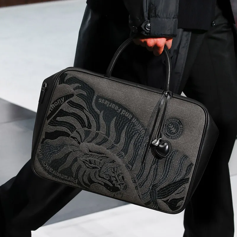 BVP Fashion High End Elegant Cow Leather Men's Bag Casual Portable Briefcase Large Capacity Travel Bag Men's Black-2
