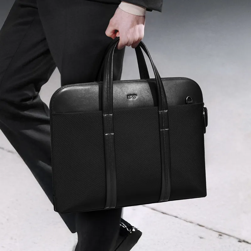 BVP Fabric With Cow Leather Briefcases Regular Unisex Multicolor-10