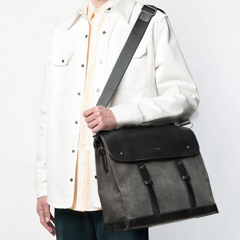 BVP Handbag Large Capacity Leather Bag Casual Crossbody Bag Regular Men's Black-4
