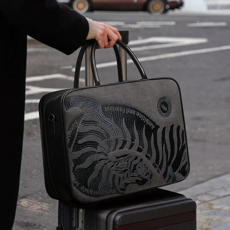 BVP Fashion High End Elegant Cow Leather Men's Bag Casual Portable Briefcase Large Capacity Travel Bag Men's Black-5