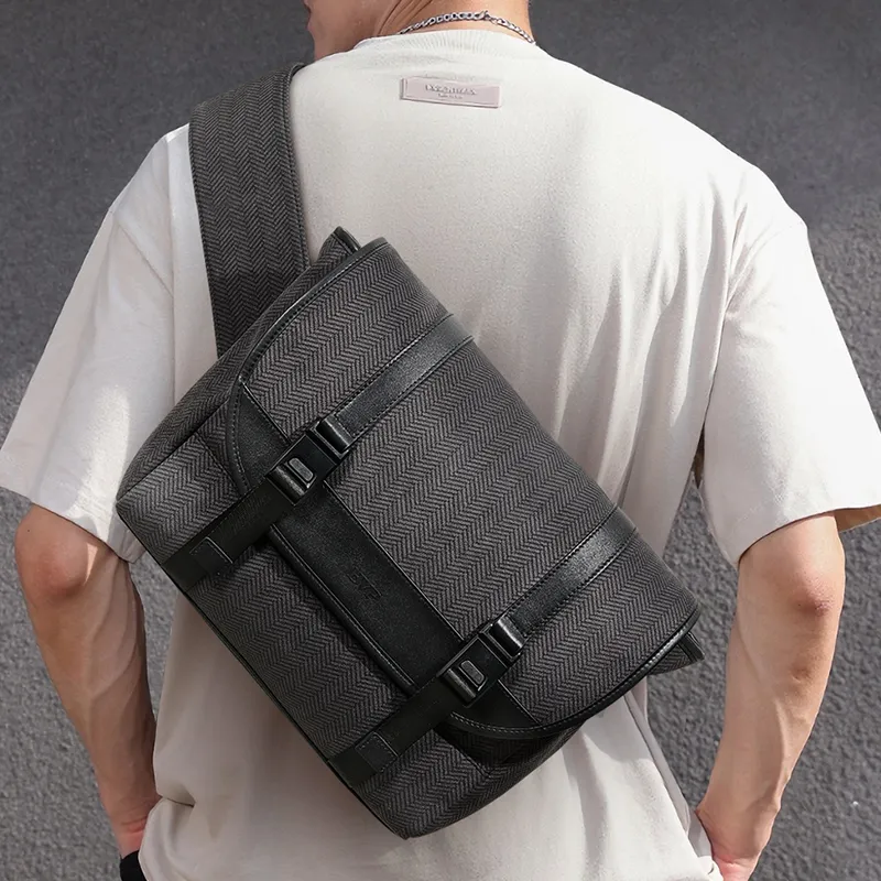 BVP Cow Leather Messenger Bag, Shoulder Bag Unisex Black-6