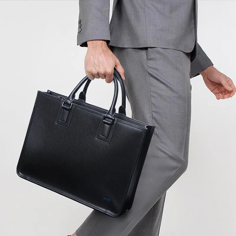 BVP Cow Leather Crossbody Briefcase Men's Elegant Black-6