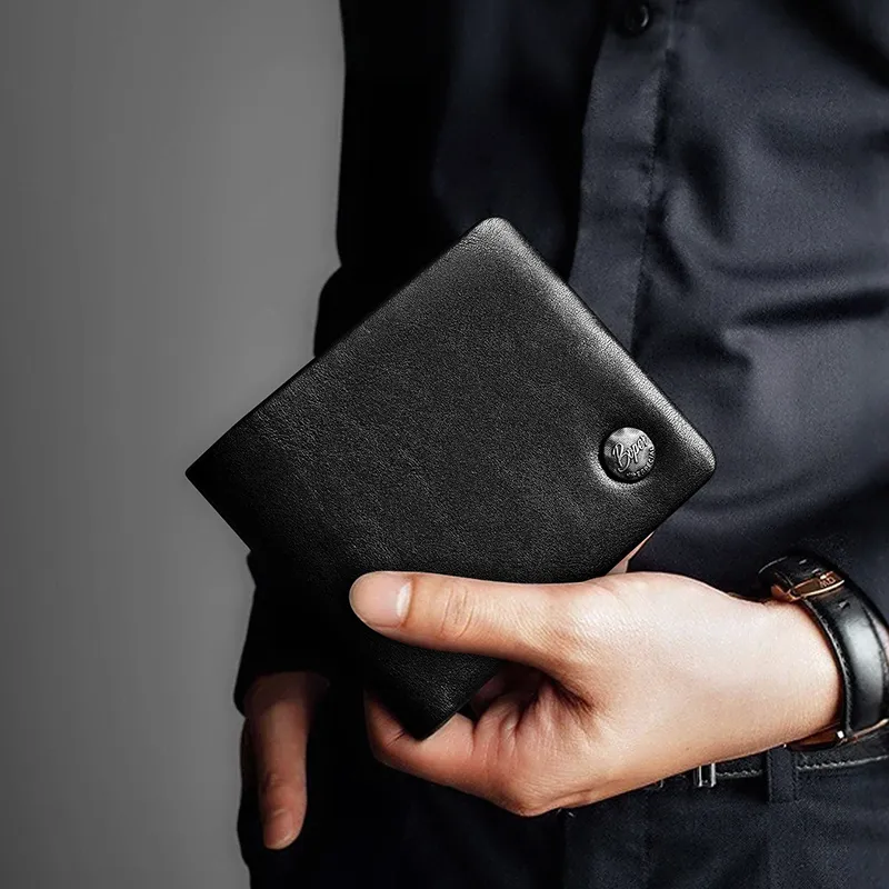 BVP Multiple Card Slots Casual Cow Leather Integrated Men's Short Wallet Card Holder Regular Men's Black-4