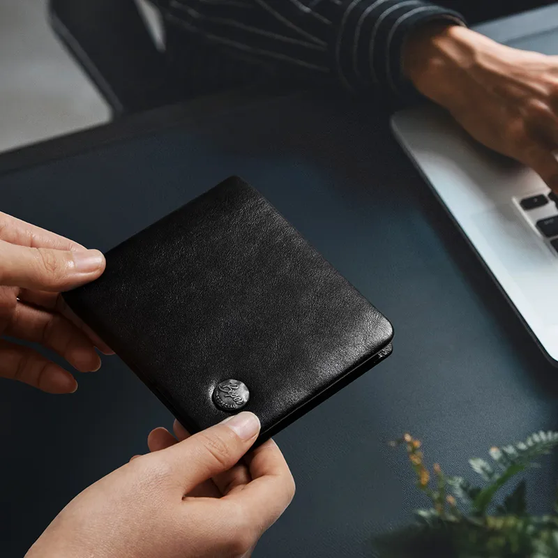 BVP Multiple Card Slots Casual Cow Leather Integrated Men's Short Wallet Card Holder Regular Men's Black-2