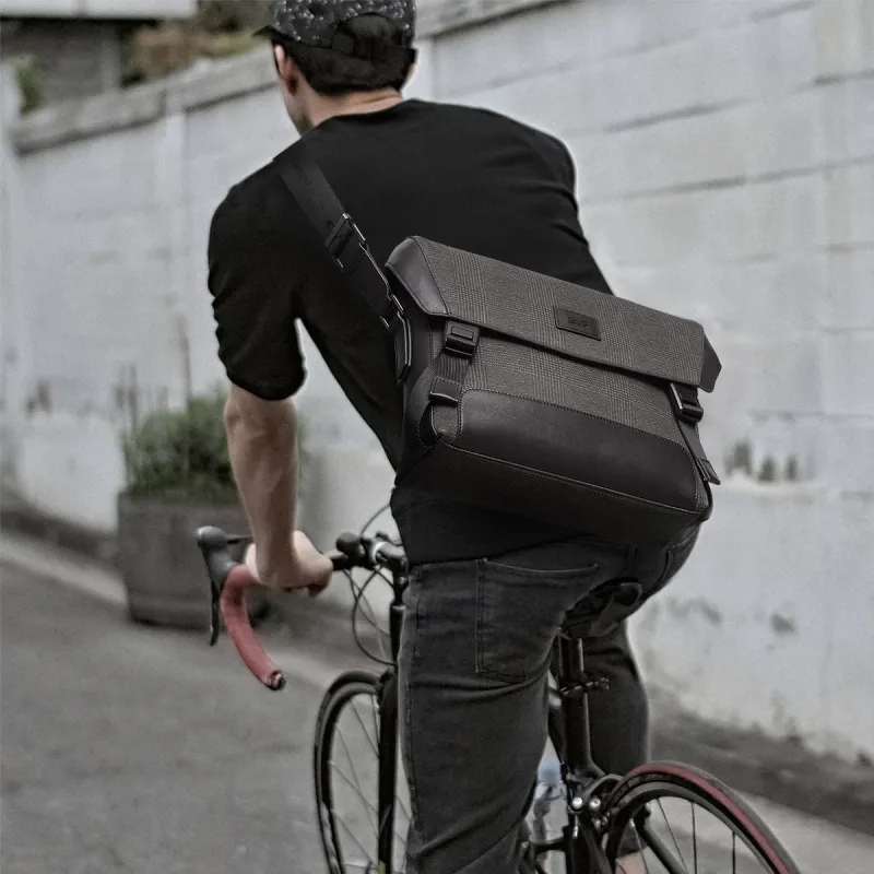 BVP Cow Leather Cycling Bag Shoulder Bag Crossbody Bag Large Size Men's Black-1