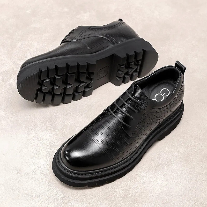 GOG Summer Breathable Genuine Leather Casual Shoes Men's Black-2