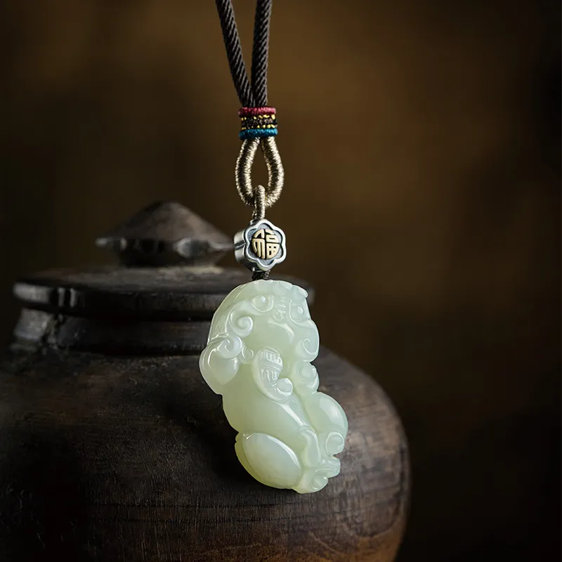 SGE Hetian Jade Pendants Pale Greenish White Jade Unisex-6