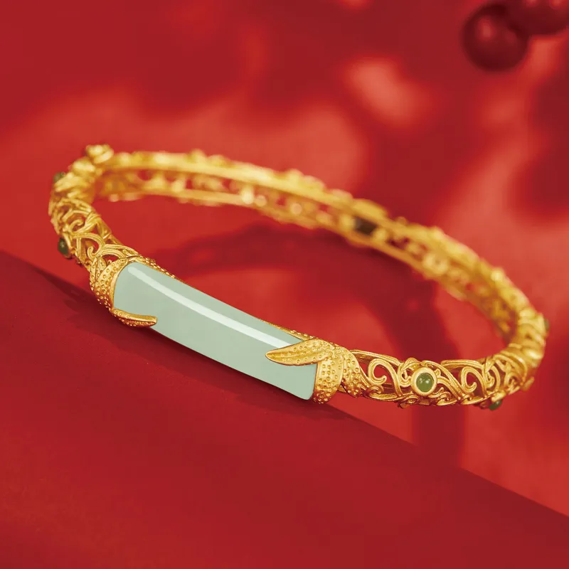 SGE Hetian Jade Bangles Women's Pale Greenish White Jade-3