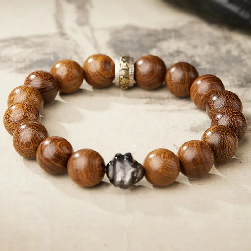SGE Golden Sandalwood Beaded Bracelet Wooden Product Buddhist Bead Unisex-8