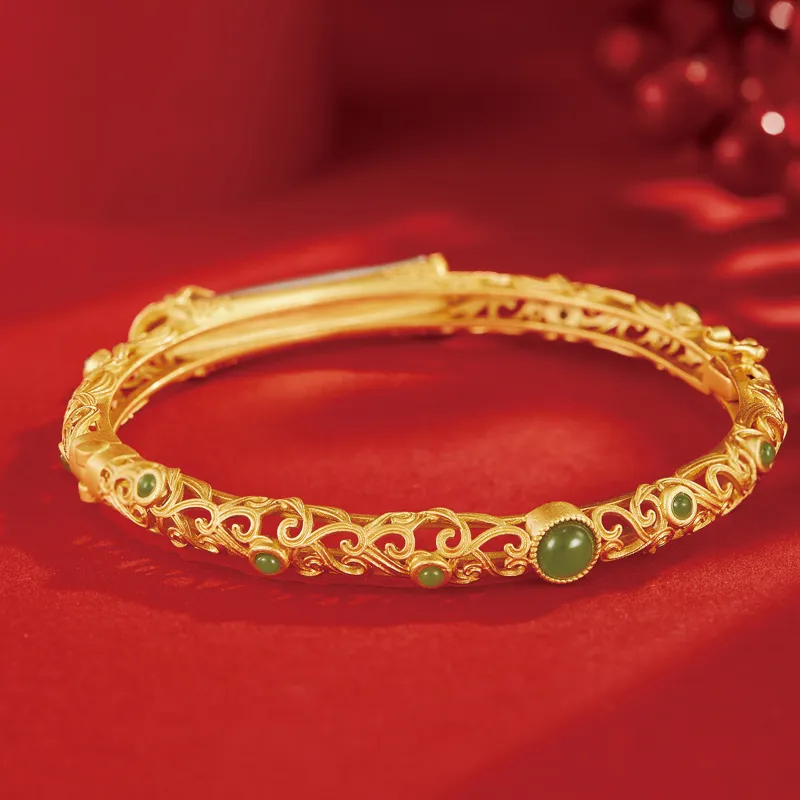 SGE Hetian Jade Bangles Women's Pale Greenish White Jade-5