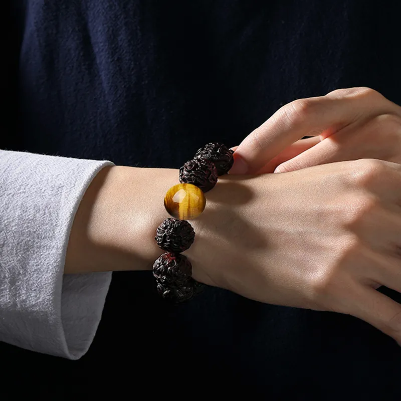 SGE Small Leaf Red Sandalwood Beaded Bracelet Sandalwood Buddhist Bead Unisex-2