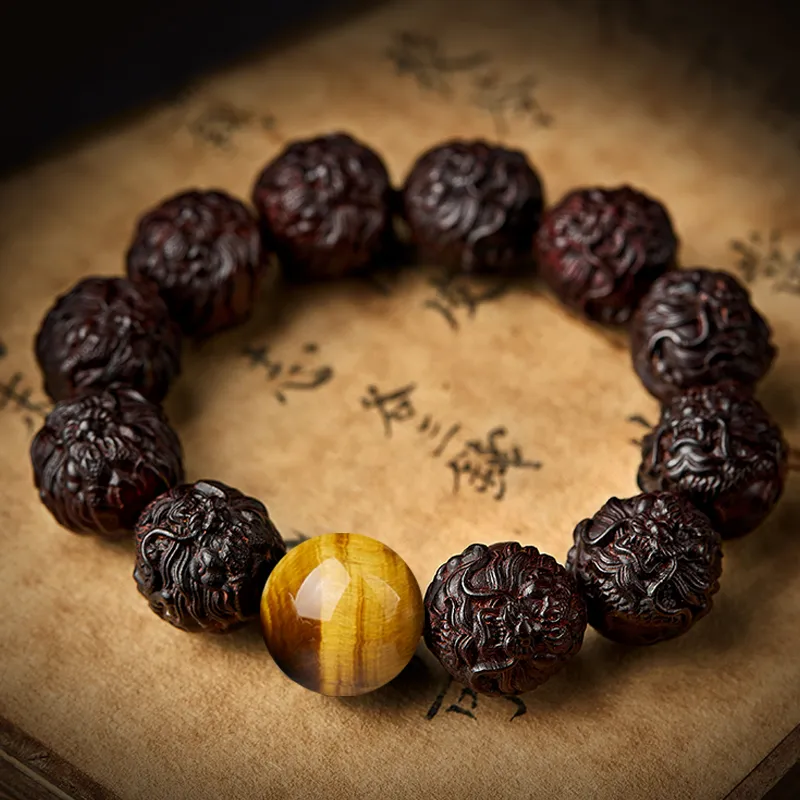 SGE Small Leaf Red Sandalwood Beaded Bracelet Sandalwood Buddhist Bead Unisex-4