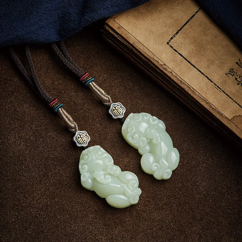 SGE Hetian Jade Pendants Pale Greenish White Jade Unisex-2