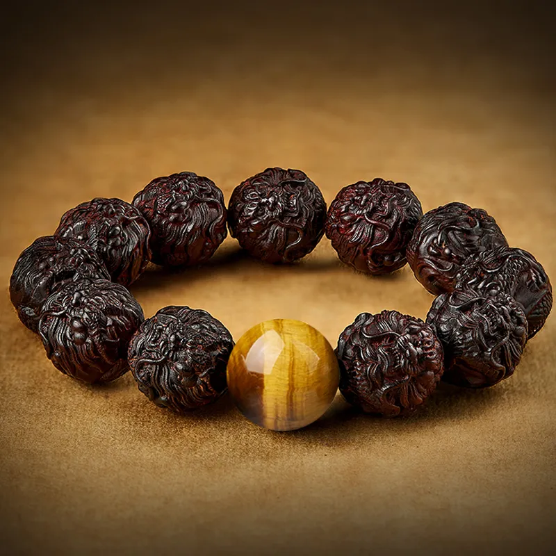SGE Small Leaf Red Sandalwood Beaded Bracelet Sandalwood Buddhist Bead Unisex-1