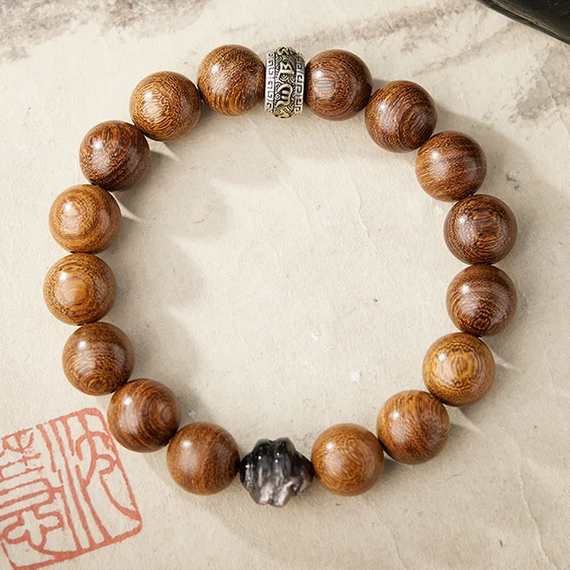 SGE Golden Sandalwood Beaded Bracelet Wooden Product Buddhist Bead Unisex-7