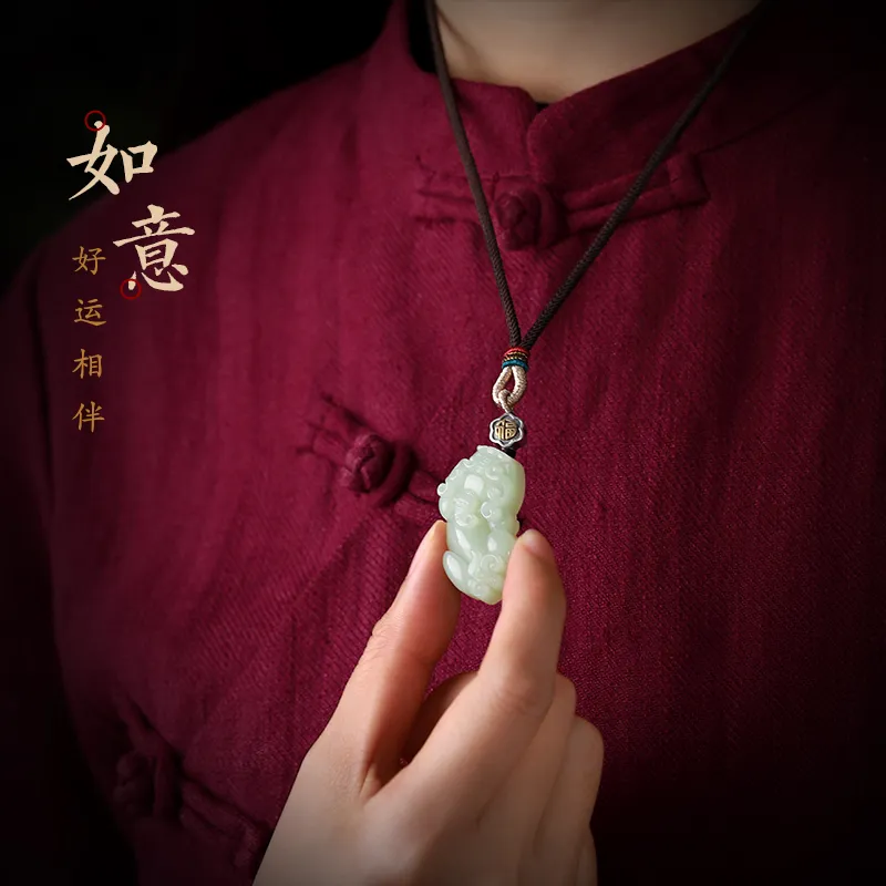 SGE Hetian Jade Pendants Pale Greenish White Jade Unisex-5