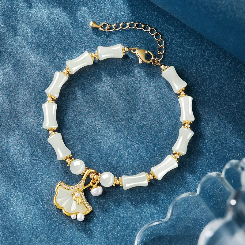 SGE Hetian Jade Bracelets Women's Pale Greenish White Jade-10