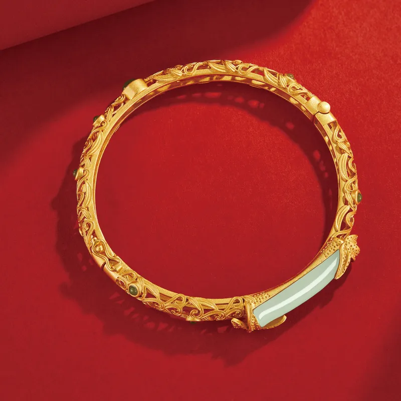 SGE Hetian Jade Bangles Women's Pale Greenish White Jade-4