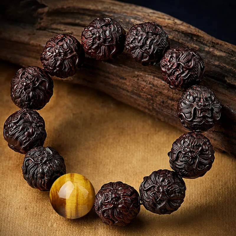 SGE Small Leaf Red Sandalwood Beaded Bracelet Sandalwood Buddhist Bead Unisex-5