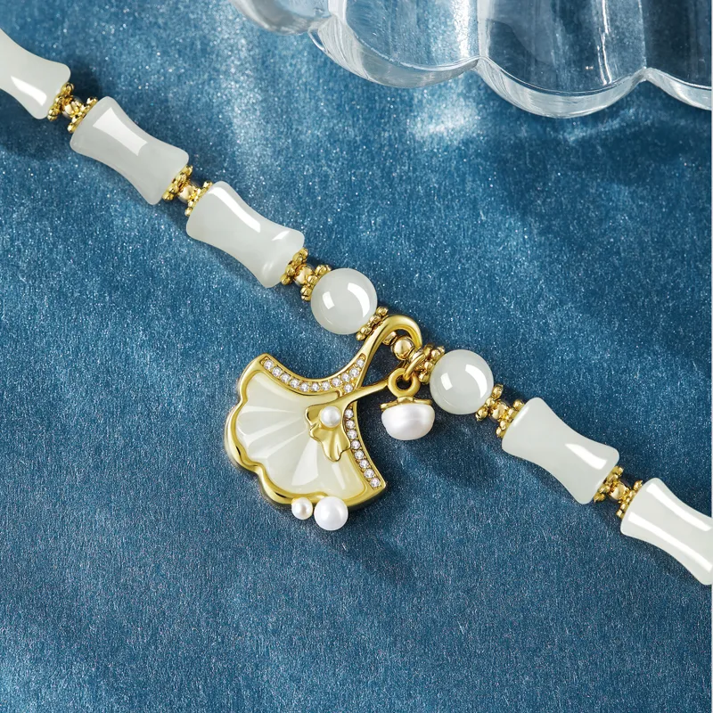 SGE Hetian Jade Bracelets Women's Pale Greenish White Jade-8