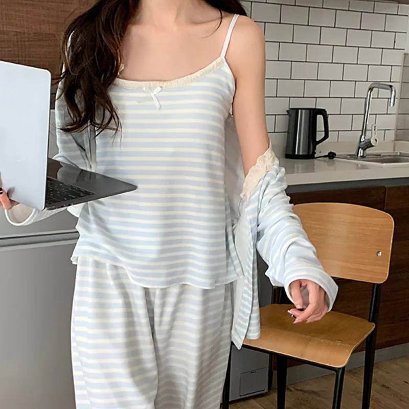 Joycefuuu Bra Pajama Set Women's Blue White-2