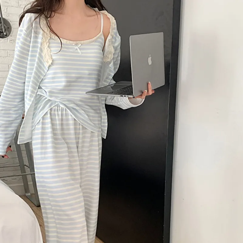 Joycefuuu Bra Pajama Set Women's Blue White-3