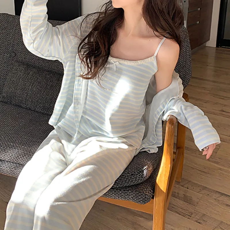 Joycefuuu Bra Pajama Set Women's Blue White-4
