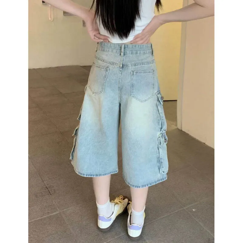 PAINT STAIN Denim Shorts Style Unisex Blue Single Item-2