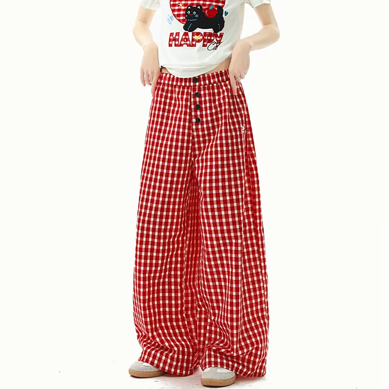 Ang2 Stu Casual Pants Unisex Red Plaid-1