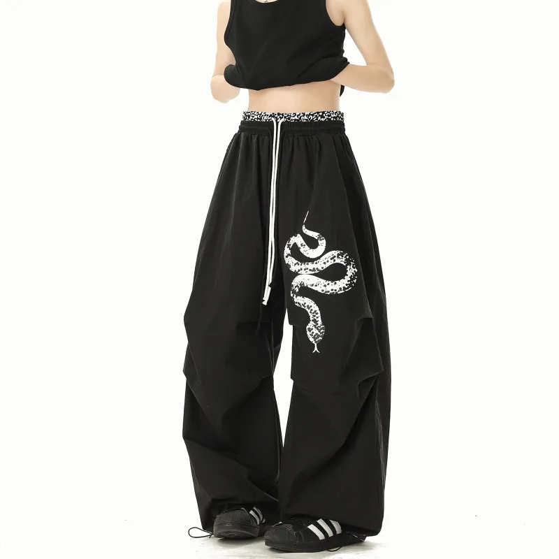 Ang2 Stu Casual Pants Unisex Black White Leopard Print-2