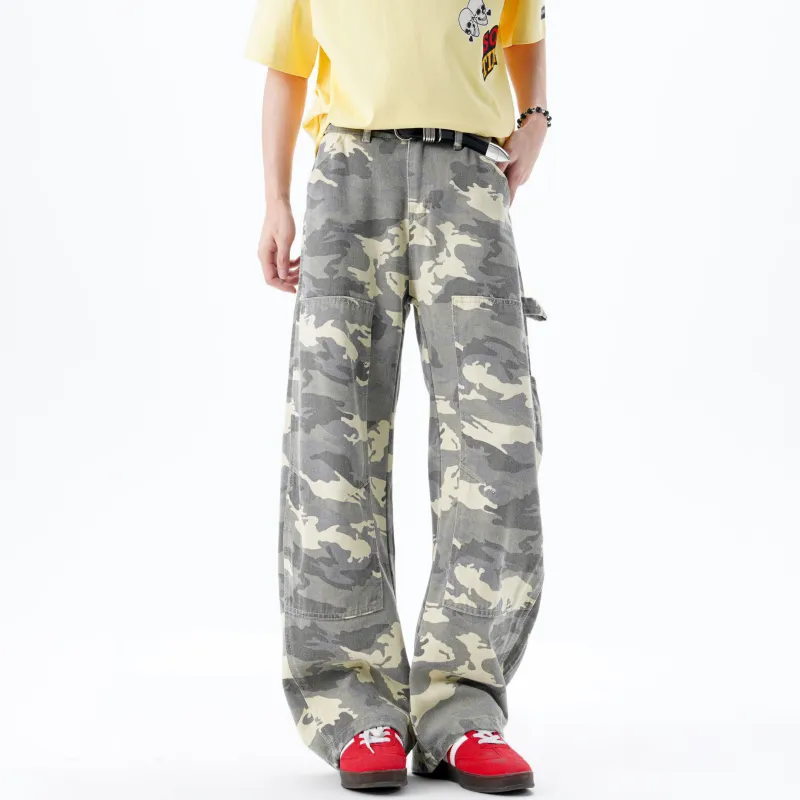 Ang2 Stu Cargo Pants Unisex Camouflage Yellow-4