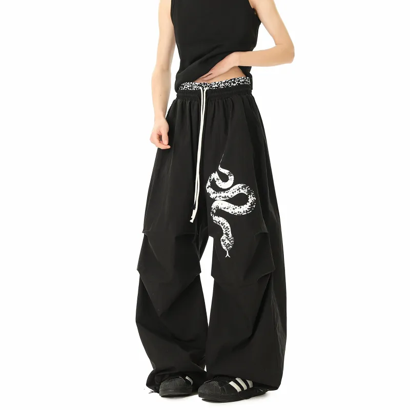 Ang2 Stu Casual Pants Unisex Black White Leopard Print-1
