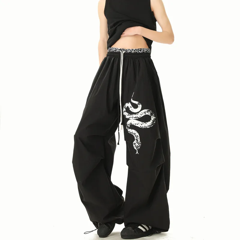 Ang2 Stu Casual Pants Unisex Black White Leopard Print-3